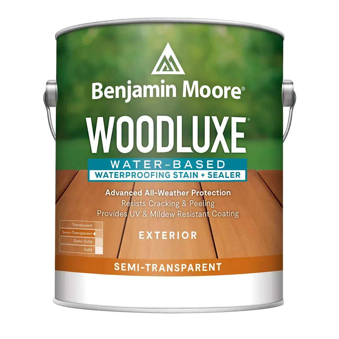 Designer's Paint - Guaynabo The ultimate protection for outdoor beauty. An innovative line of water-based exterior stains, Woodluxe sets your staining projects up for success. Most wood grain pattern shows through. Easy to apply and recoat. Advanced all-weather protection. Available in 75 colorsboom